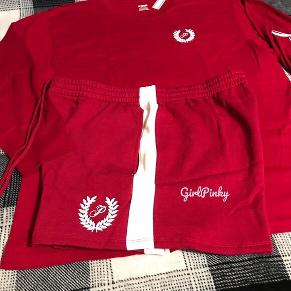 Victoria's Secret PINK short OUTFIT IN RED LACQUER LOGO WITH CAMPUS TEE SIZE XL - Picture 3 of 9